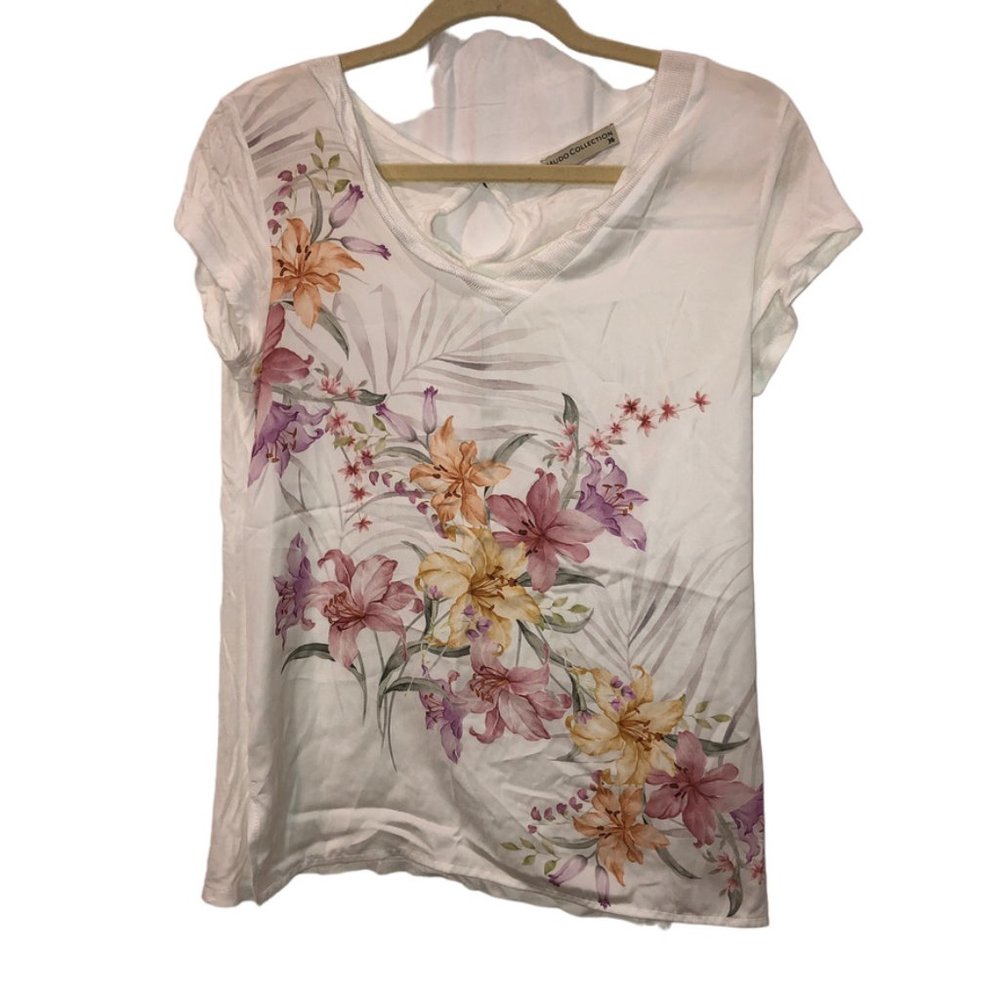 Mudo Collection NEW pinkn orange Tiger Lilly Print white cotton t-shirt …